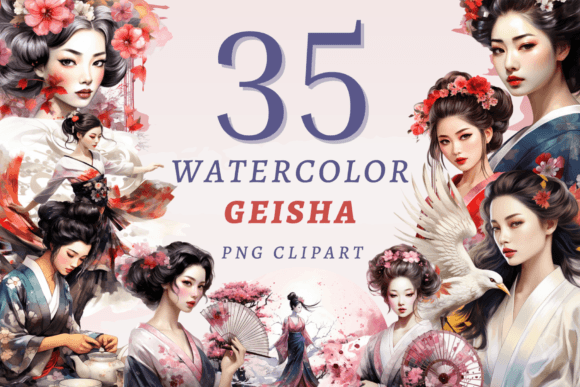 Download Watercolor Geisha PNG Bundle - Geisha png Collection