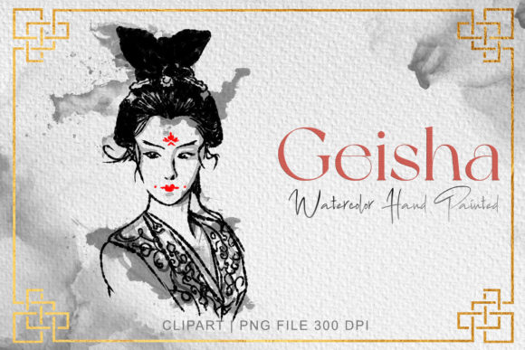 Download Geisha Portrait Clipart Watercolor PNG - Premium Bundle
