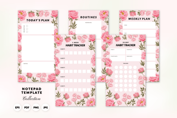 Download Printable Floral Habit Tracker Notepads - Printable floral Collection